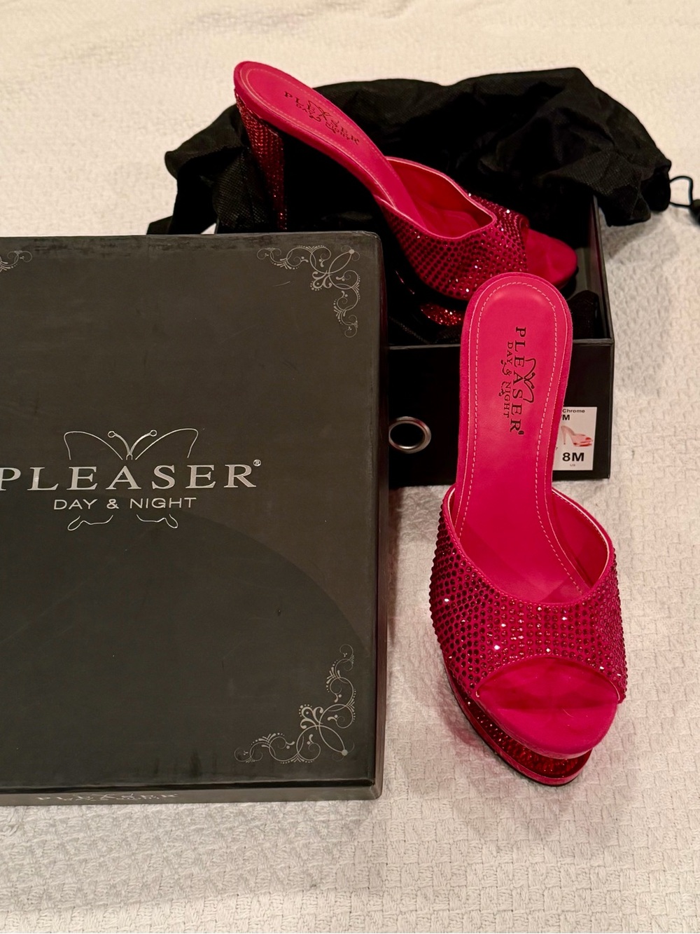 Pleaser Hot Pink Rhinestone Platform Stiletto Slides NIB size 8